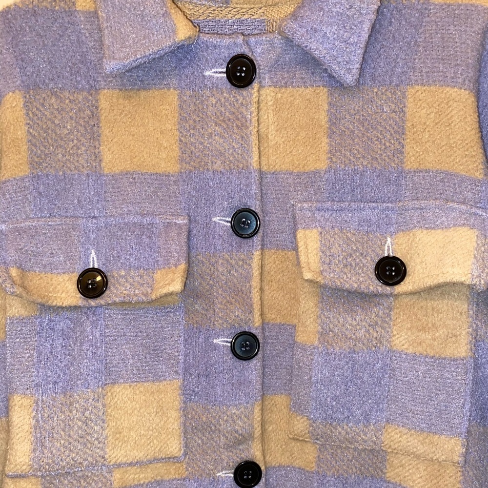 Checkered Long-Sleeved Oversized Purple Jacket